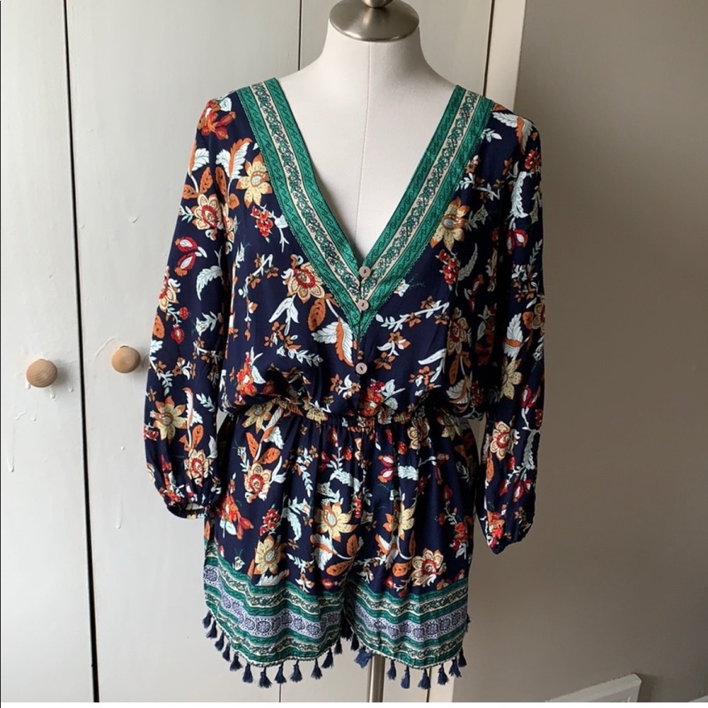 Floral Paisley Romper With Tassels